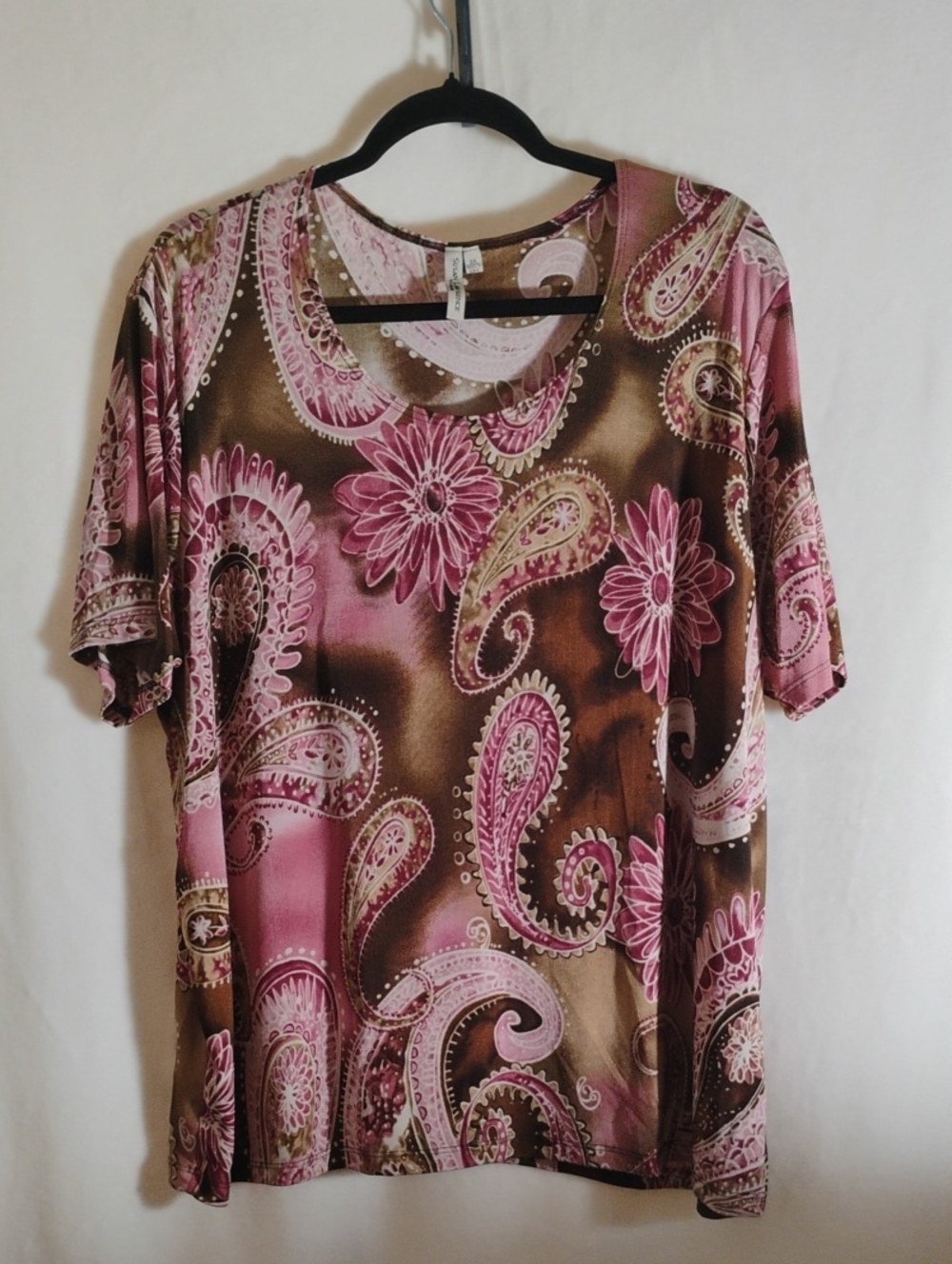 Susan Lawrence Pink and Brown Paisley Short-Sleeve Tee 3X